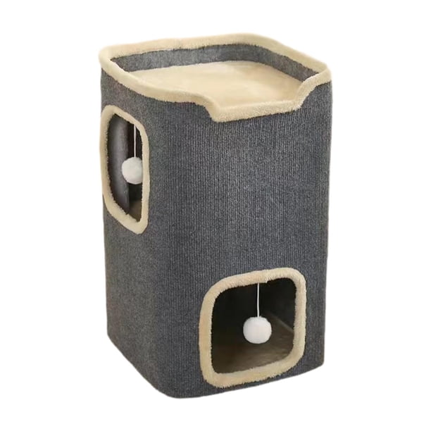 Cama para gatos cubierta protectora de muebles para gatos con bola esponjosa, cubo para gatos, casa para gatos de interior con rechinantes Doble capa