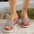 thumbnail image 2 of Rokment Bridal Sparkly Rhinestones Pearl Wedges Dress Sandals for Women Bride Wedding Fashion Bling Open Toe Platform Chunky High Heel Dressy Slip on Beach Summer Slides Pink Size 8, 2 of 8