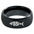 thumbnail image 2 of Tungsten Fish Shape Typography Band Ring 8mm Men Women Comfort Fit Black Dome Brushed Polished, 2 of 4