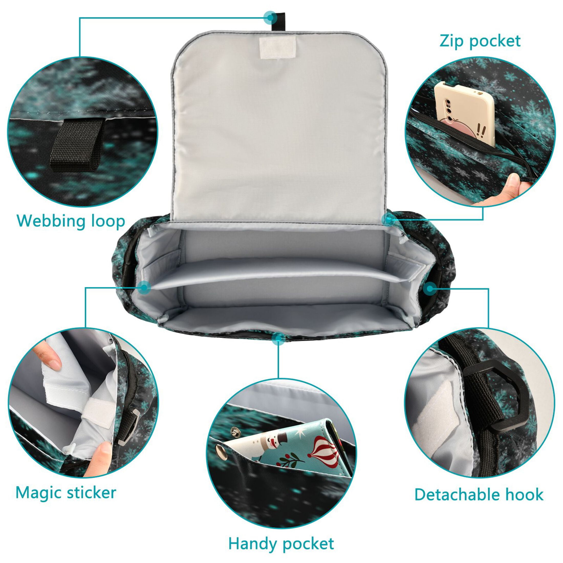 DIXRUYEE Stroller Organizer Snowteal Printed