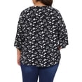 thumbnail image 3 of Blusa de gasa de mujer plus size Agnes Orinda, con cuello en V, manga 3/4, estilo casual de verano, talla 3X, color negro, 3 of 5