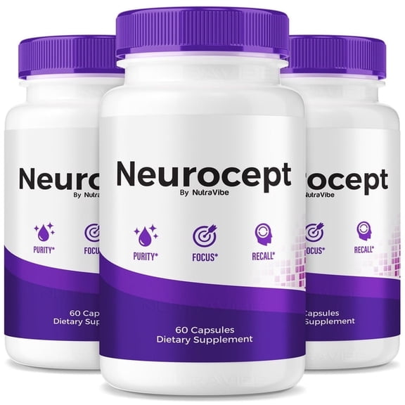 (3 Pack) Neurocept Capsules – Clean Daily Formula with Ingredients to Help Support Concentration, Cognitive Recall & Everyday Focus | Just 2 Easy-to-Swallow Pills a Day (180 Capsules)