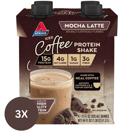 Atkins Gluten Free Protein-Rich Shake Mocha Latte Keto Friendly 3/4ct Packs (Ready to Drink)