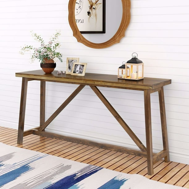 Tribesigns 59 Inches Extra Long Rustic Console Table, Solid Wood Entry