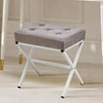 thumbnail image 3 of Tcbosik Gray Velvet Upholstered Vanity Ottoman with X-Shape Metal Legs, 18"H Modern Footstool for Bedroom, Living Room & Makeup, Soft Cushion Seat, Easy Assembly, 3 of 6