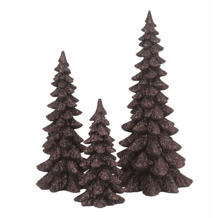 Christmas Tree Figurine Set - Department 56 Snow Village Brown Glitter Christmas Trees Figurine Set of 3
