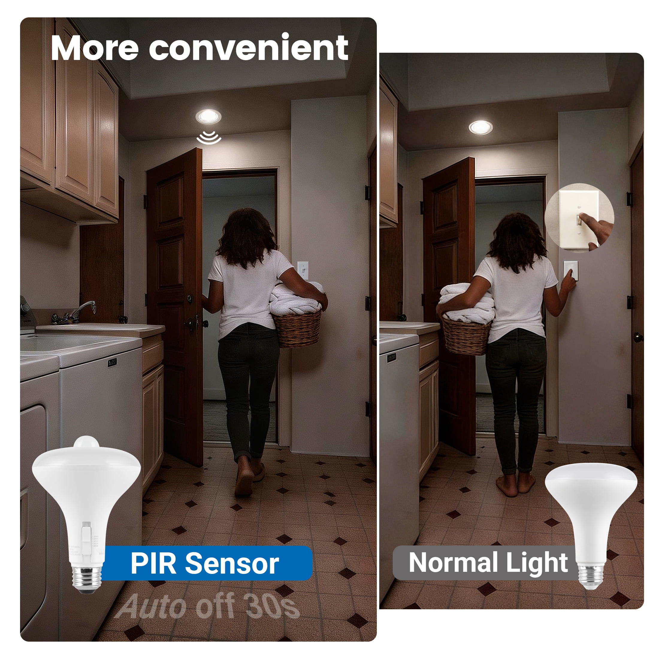 Great Value BR30 Motion Sensor LED Flood Light Bulb, 65W Equivalent, 5CCT Selectable, 850 Lumens, E26 Base