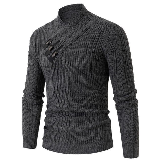 Birdeem Mens Semi High Neck Casual Irregular Button Knitted Long Sleeved Sweater