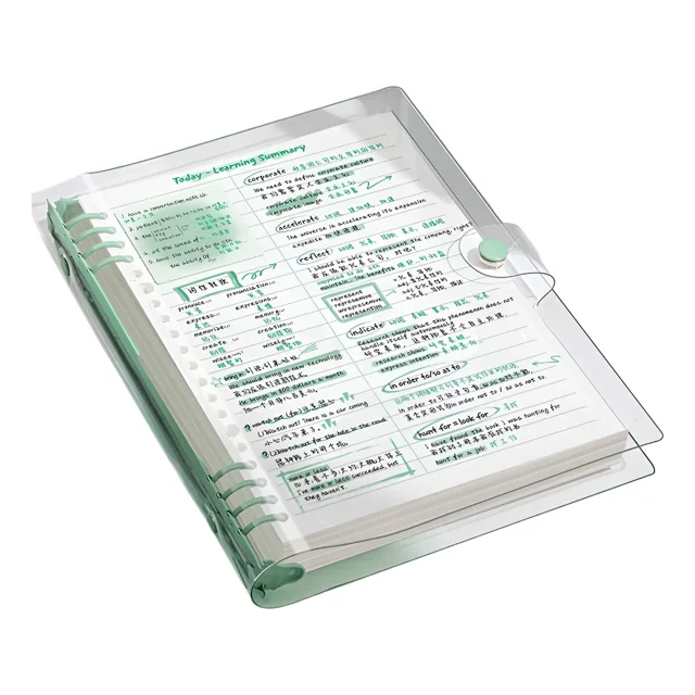 Cuaderno tamaño A5, 120 páginas, tapa blanda, transparente - para escribir y tomar notas.
