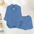 thumbnail image 2 of LEKODE Womens 2 Piece Linen Short Sets Summer Button Down Shirt Shorts Casual Lounge Beach Vacation Outfits with Pockets F 2XL, 2 of 3