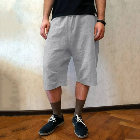

Moxiu Men s 7 Cotton Linen Pants Solid Color Casual Wide Leg Harem Hippie Pants Drawstring Stretch Loose Fit Yoga Pant