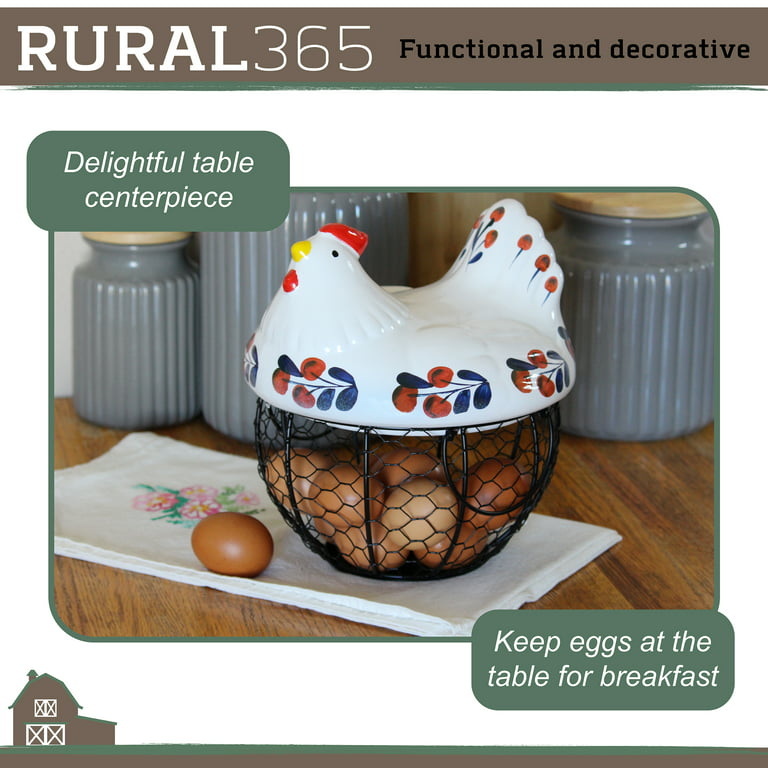 Rural365 Black Metal Chicken Egg Basket - Rustic Decor Chicken Basket Egg  Holder