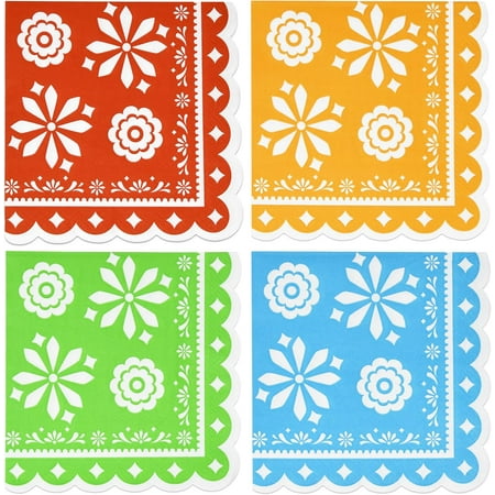 100 Pack Mexican Paper Napkins Fiesta Disposable Cocktail Napkins Decorative Scalloped Napkin for Cinco De Mayo Fiestas Table Decor Party Supplies