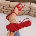 thumbnail image 2 of SZJXBUY Tall Sandals for Women,Summer Casual Strappy Flat Sandals Breathable Open Toe Comfortable Slip-On Ankle Strap Beach Vacation Shoes Red,38, 2 of 7