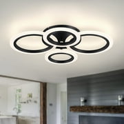 LOHAS Modern Integrated LED Flush Mount Ceiling Light, 4-Ring Black Ceiling Light,Kitchen, Living Room, Bedroom, Laundry Room, 50W 4000K