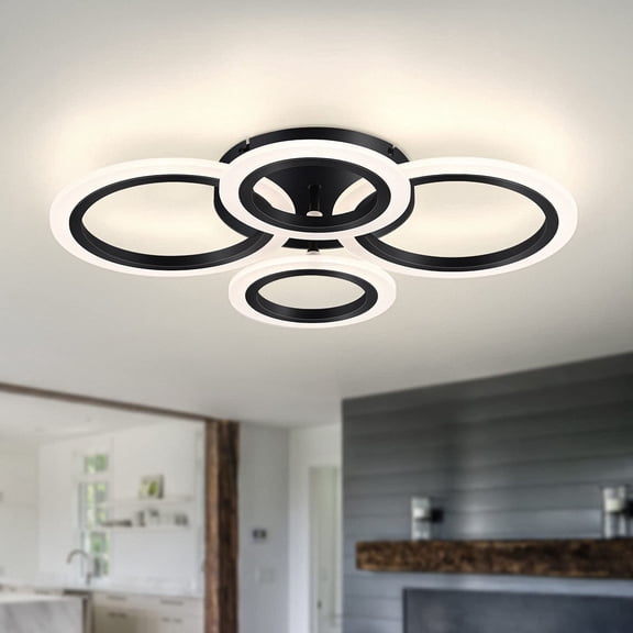 LOHASLED Modern Integrated LED Flush Mount Ceiling Light, 4-Ring Black Ceiling Light,Kitchen, Living Room, Bedroom, Laundry Room, 50W 4000K