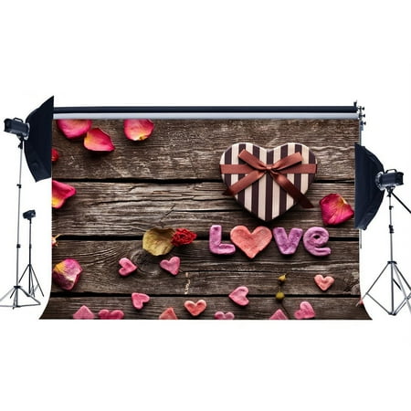 Image of HelloDecor 7x5ft Valentine s Day Backdrop Sweet Hearts Background Gift Roseleaf Love Vintage Stripes Wood Plank Romantic Wedding Photography Backdrops Baby Girls Lover Photo Studio Props