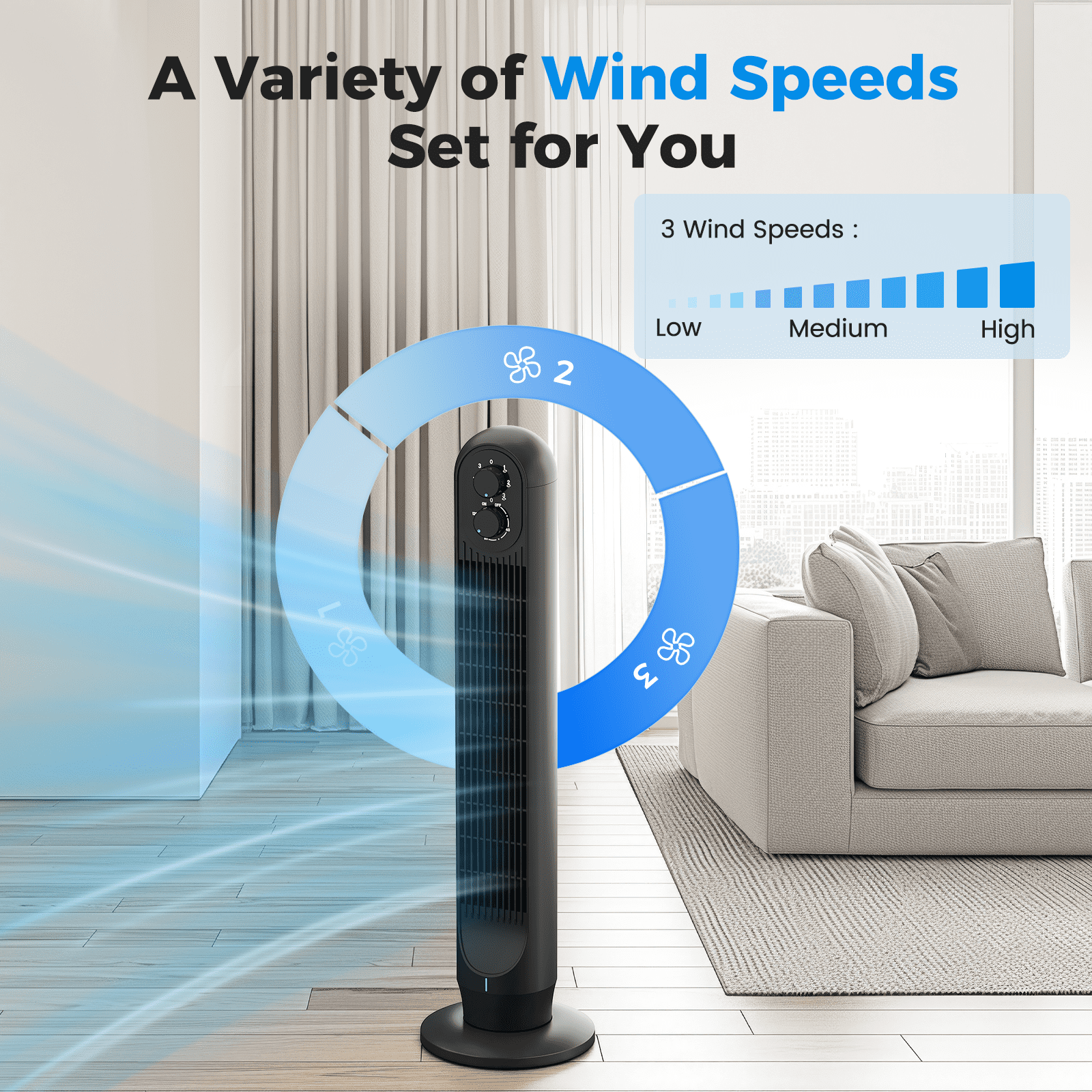 Tower Fan, 31" Oscillating Standing Fan for Home, Patbrela  Floor Fan with 360° Dual Knob Control, 3 Speed, Timer Bladeless Fan for Bedroom Office