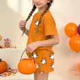 thumbnail image 6 of SERTGUTR Girls' Halloween Outfit Set Short Sleeve Crew Neck Top Elastic Waist Shorts Cute Ghost Print Soft Breathable Homewear School Party Everyday Wear, 6 of 9