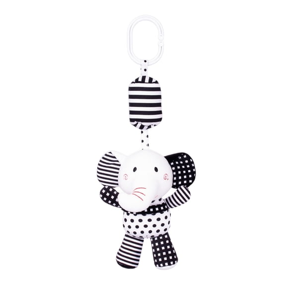 Plumora Baby Black White Rattle Toy - High Contrast Plush Wind Chime Rattle, Stroller and Car Seat Hanging, Crib Toys Hanging, Cute Stuffed Animal with Jingle, Newborn Visual Development.