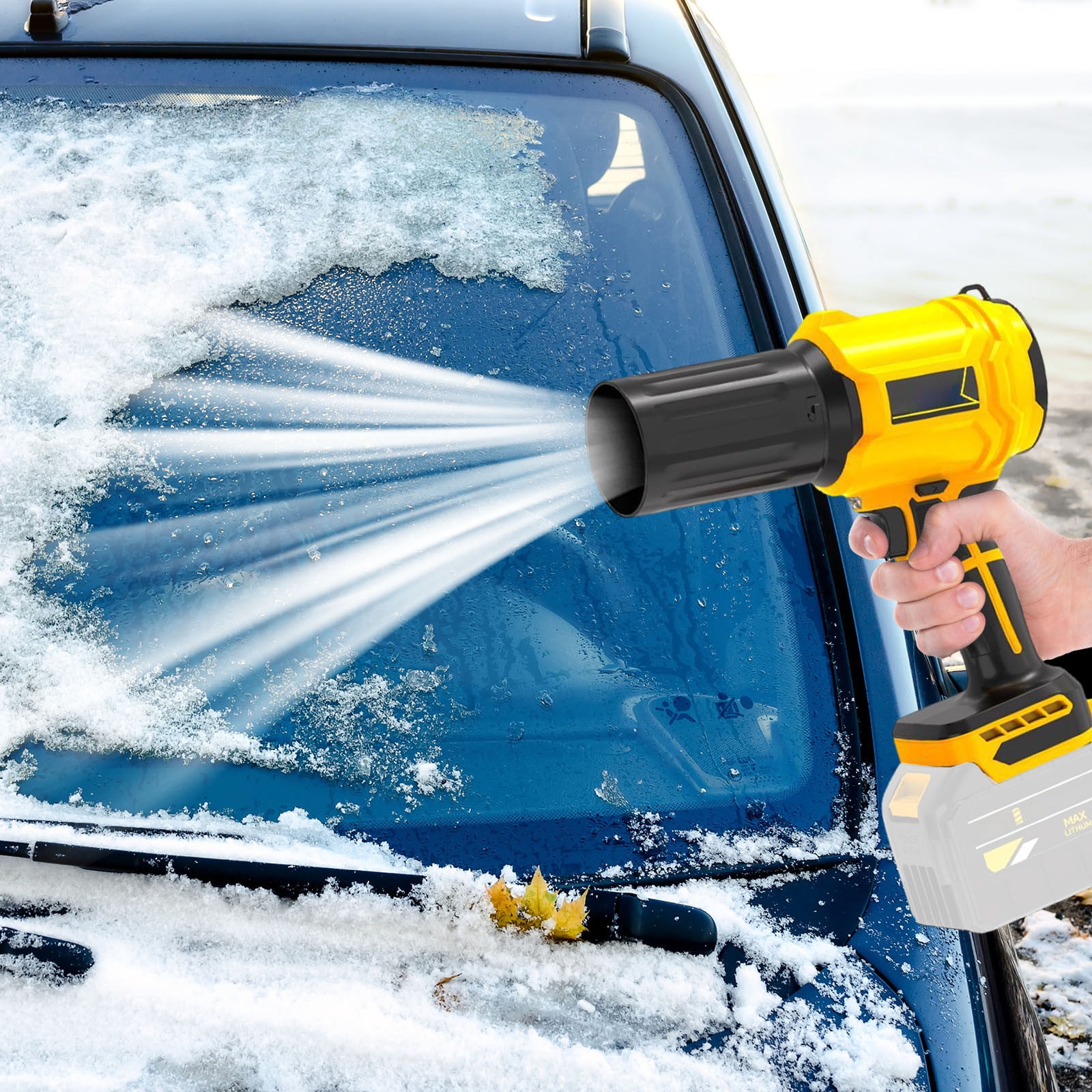 Industrial Blower Lithium Battery Powered | Portable Wireless Soot Dust Leaf Collector | Powerful Airflow Handheld Motorized Tool | Ergonomic Grip | 24x23x9cm | Black Yellow | 1 Pc