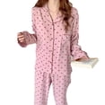 thumbnail image 3 of Pijama de mujer con botones suaves para primavera/otoño, conjunto de pijama con estampado de corazones y manga larga en color rosa M, 3 of 8