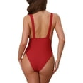 thumbnail image 3 of INSPIRE CHIC Monokini de una pieza para mujer con escote en V profundo, bikini sin espalda, traje de baño moldeador de tirantes anchos, tamaño X-Small, color rojo, 3 of 5