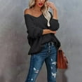 thumbnail image 5 of Comdrip off The Shoulder Tops for Women, Women's off The Shoulder Sweater Loose Lightweight Pullover Top V Neck Hollow Knitted Long Sleeved Solid Color Autumn Oversized Sweaters for Women Black L, 5 of 9