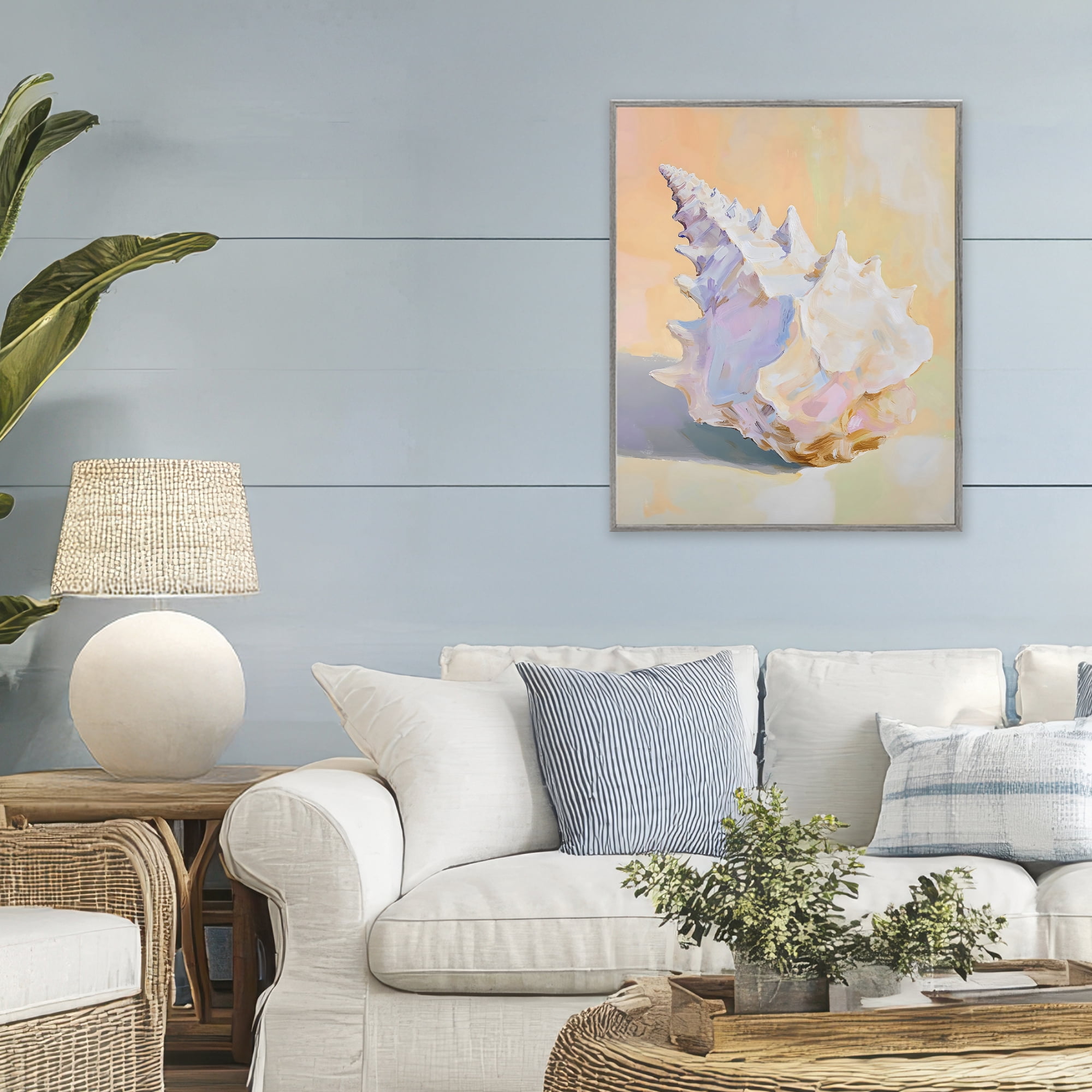 Stupell Industries Vintage Shell in Pastel Light Gray Framed Giclee Art, design by The Prints Vibe