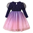 thumbnail image 2 of Uuszgmr Toddler Girls Long Sleeve Star Moon Sequin Tie Dye Tulle Ruffles Dress Dance Party Dresses Clothes Blue,Size:4-5 Years, 2 of 8