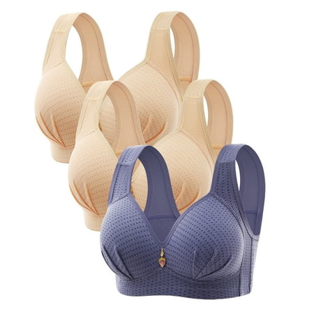 Mrasaso Weekly Deals! Workout Tops for Women Women Polyester Bra Embroidered Glossy Comfortable Wireless Bra Breathable Design for All-Day Comfort(3pc Underwear) Navy|46