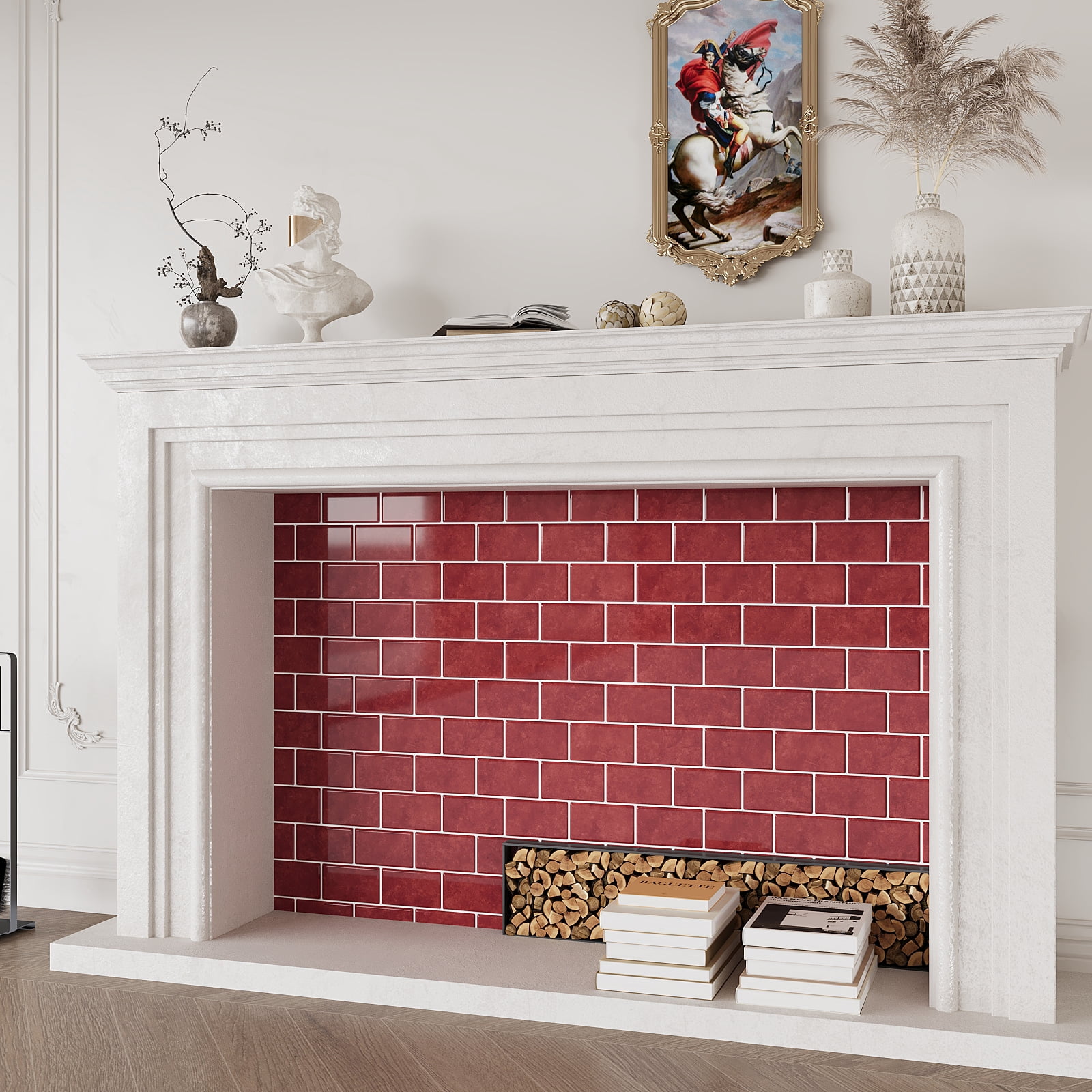 VEELIKE Red Peel and Stick Backsplash Waterproof Subway Kitchen Backsplash Red Peel and Stick 12''x12'' Tile 6 Sheets Removable Renter Friendly Backsplash Stick on Tiles for Kitchen Wall Bathroom