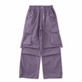 thumbnail image 2 of Girls Cargo Pants Elastic Waistband Relaxed Fit Hop Wide Leg with Multipule Pocket for Season Clothes Fall-Purple,9-10 Years, 2 of 5