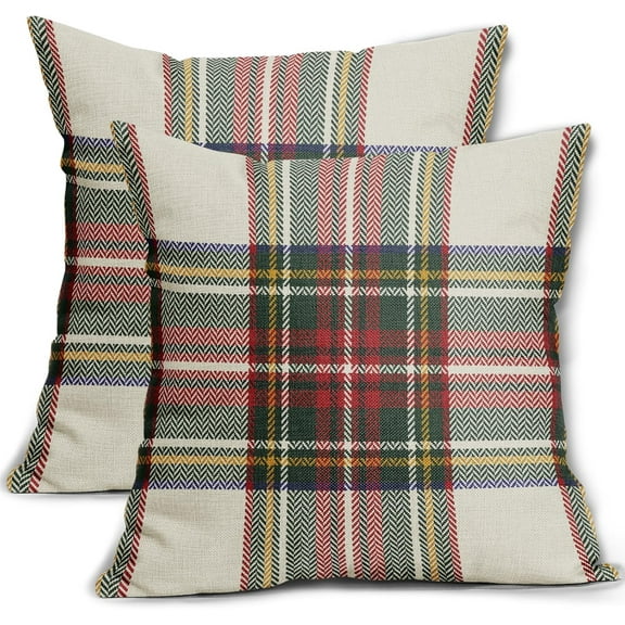Christmas Plaid Pillow Covers 18x18 Inch Set of 2 Red Green Cream Buffalo Check Xmas Tartan Decorative Throw Pillowcases Outdoor Winter Farmhouse Holiday Cushion Cases Decor for Sofa Couch Bed