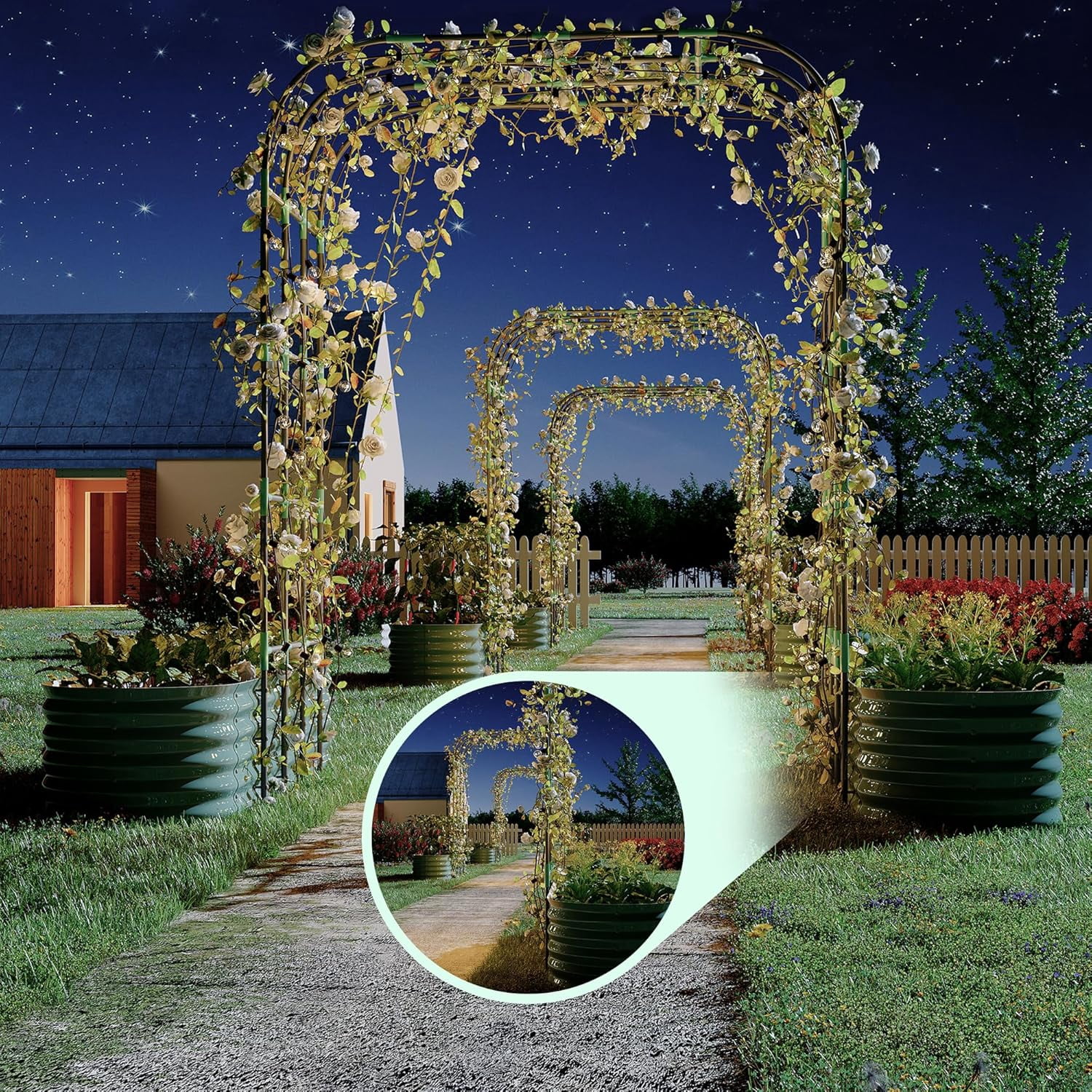 Riedhoff 2 Pack Raised Garden Bed Kit 6.56*1.96*1.47'​​, with 7.87' Tall Arch Trellis, Green