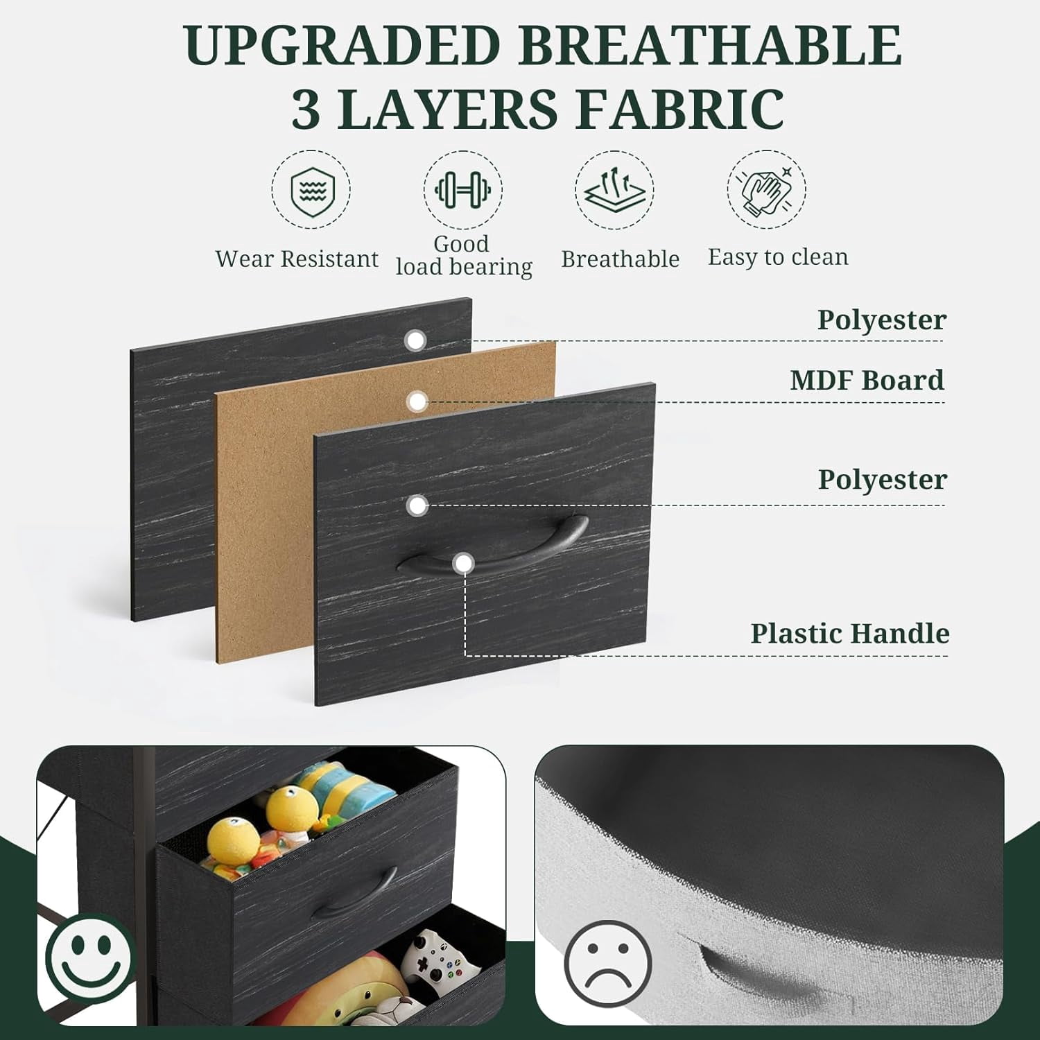 ACCVER Dresser for Bedroom 4 Storage drawer, Fabric Closet Chests Organizer Tower with Wooden Top Metal Frame for Living Room Hallway Entryway, Black Wood