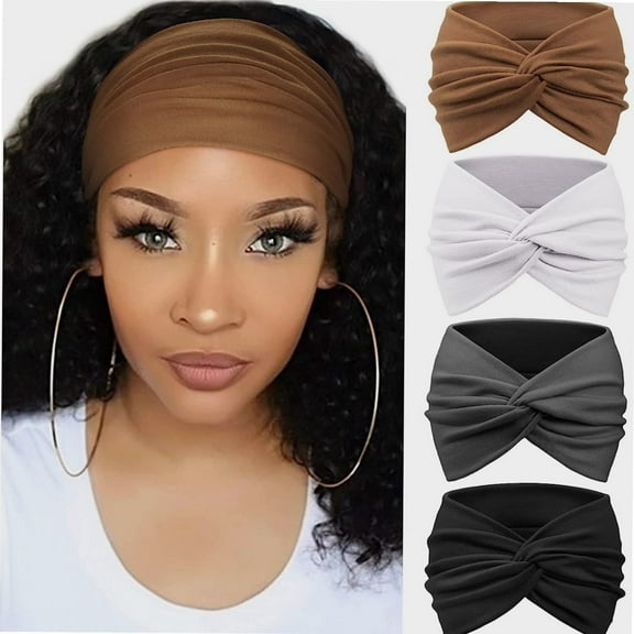4 Pack Turban Headbands for Women Wide Vintage Head Wraps Knotted Cute Hair Band Accessories