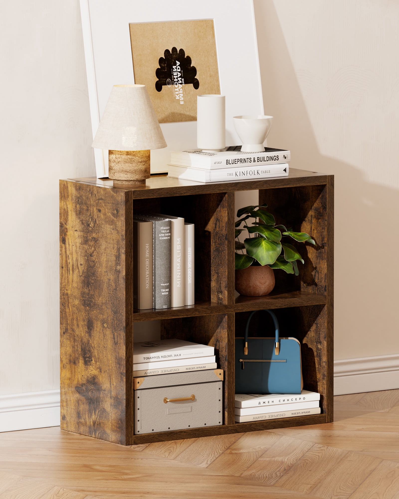 LUCKLIFE 4  Cube Storage Organizer with Open Back and Removable Back Panels, Brown