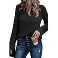 thumbnail image 4 of Women's Black Ribbed Round Neck Knit Long Sleeve Top, 4 of 5