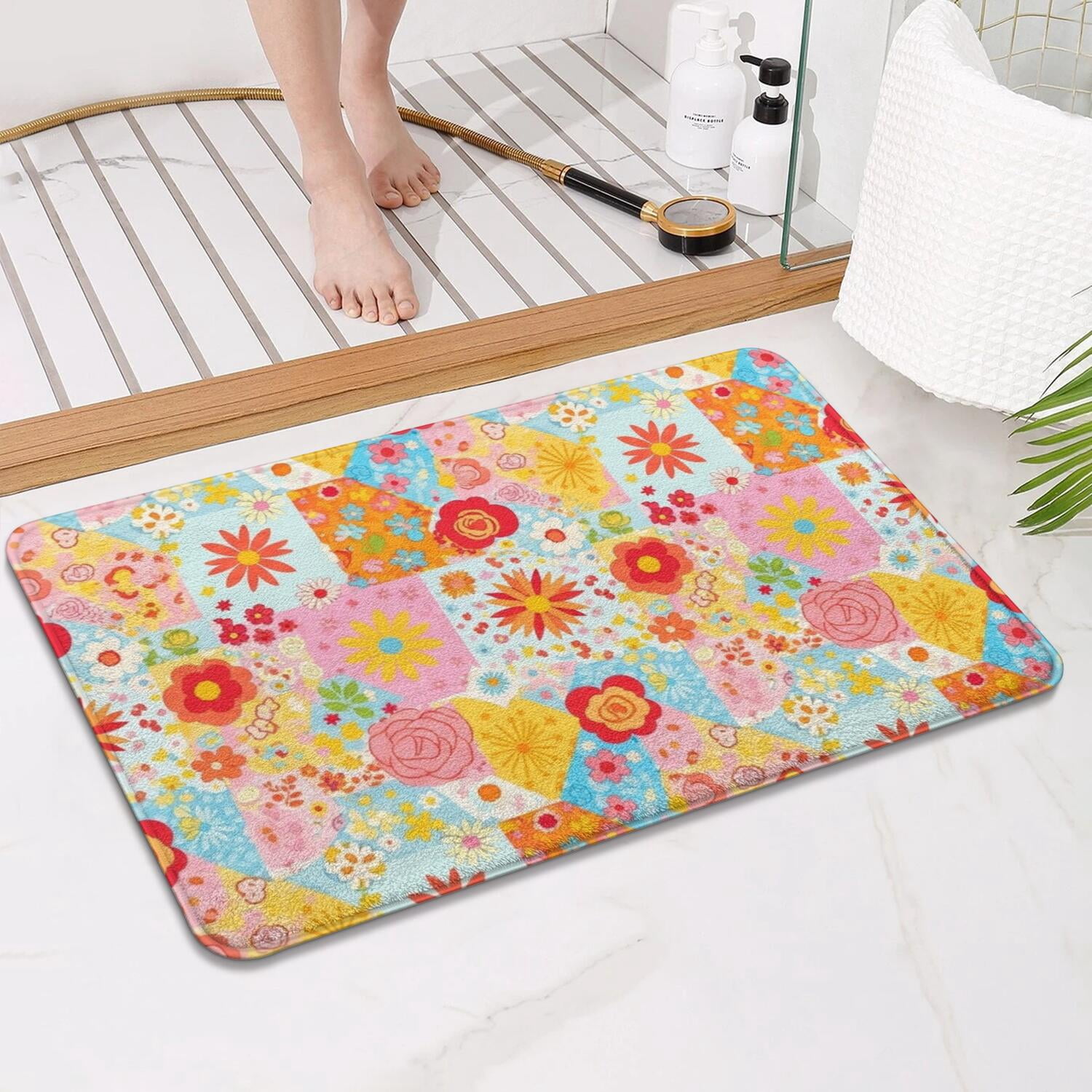 Pioneer Flower Floral Print Pattern Bathroom Rugs Mat, Non Slip Microfiber Bathroom Rug with Rubber Backing, Soft Mats for Bathroom Floor Tub Shower, 17"x27"