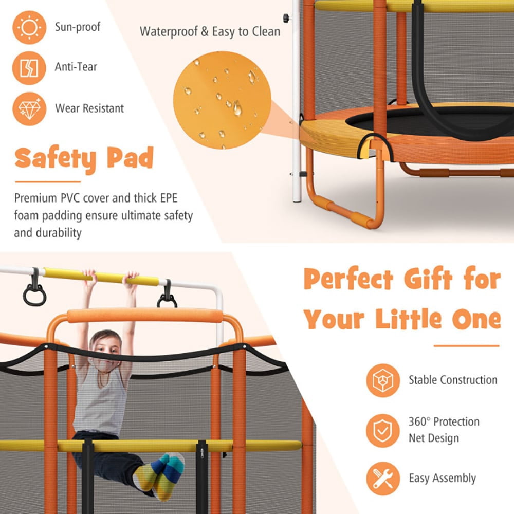 Spaco 5 Feet Kids 3-in-1 Game Trampoline with Enclosure Net Spring Pad-Blue, Bounce Trampoline for Outdoor as Garden, Park