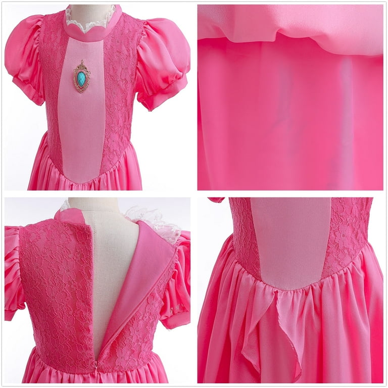 BanKids Princess Peach Costume for Girls Dress Up Outfit with Crown Gloves  Earring Wand 3T-10Y - Walmart.com