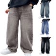 thumbnail image 5 of UACY Boys Baggy Jeans Kids Straight Wide Leg Cargo Pants Denim Y2K Teen Casual Loose Elastic Waist Summer Trousers (Grey, 15-16 Years), 5 of 5