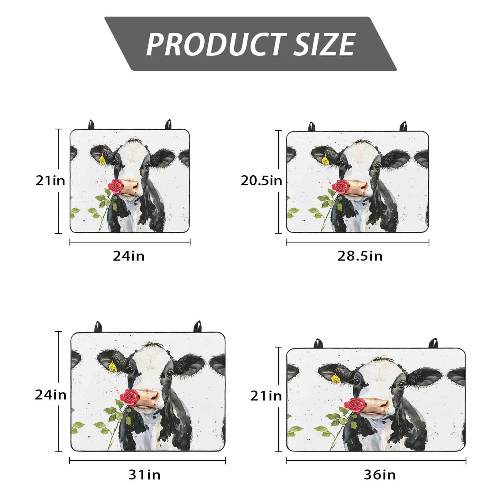 Black White Cow Stove Top Cover for Electric Stove, Heat-proof & Non Slip Glass Top Stove Cover Protector, Spring Farmhouse Animals Printed Red Floral Kitchen Flat Cooktop Rubber Mat 24x21 Inches