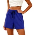 thumbnail image 2 of ClodeEU Women's High Waisted Drawstring Athletic Shorts, Elastic Waist Running Shorts with Pockets Blue,Women's Plus M, 2 of 5