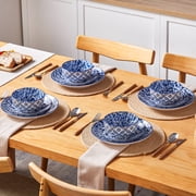 MALACASA 12 Pieces Dinnerware Sets, Porcelain Plates and Bowls Set for 4, Blue and White Porcelain Dish Set, White Orchid Pattern