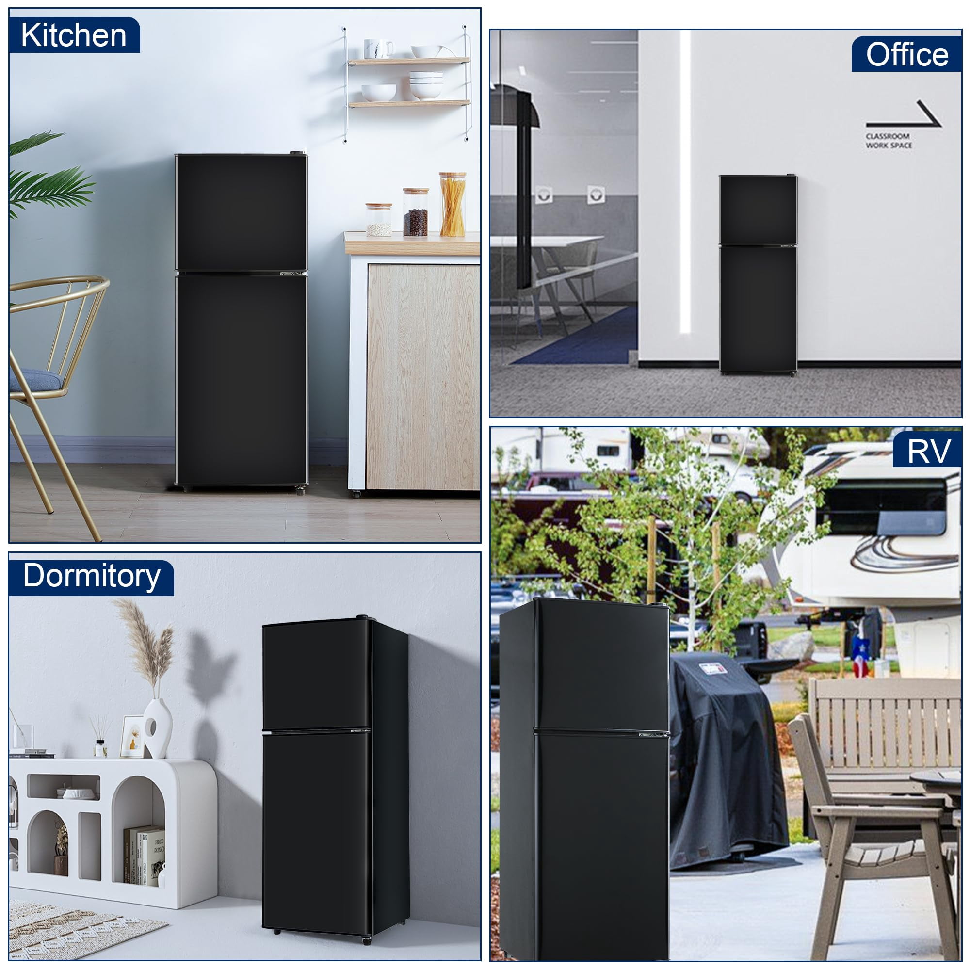 4.8 Cu.Ft Apartment Refrigerator with Freezer, Adjustable Thermostat Removable Glass Shelves, Quiet R600 Compressor Space Saving for Dorm Office RV Kitchen, Black