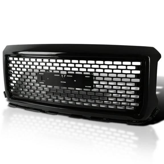 Spec-D Tuning Polished Black Denali Style Front Bumper Hood Grille Compatible with 2014-2015 GMC Sierra 1500