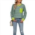 thumbnail image 1 of Camisas de Larga para Mujer, Cuello Redondo A Rayas, Corte Holgado, Camiseta de Bloques de Color Otoño 2025 con Bolsillo Rayas XL, 1 of 10