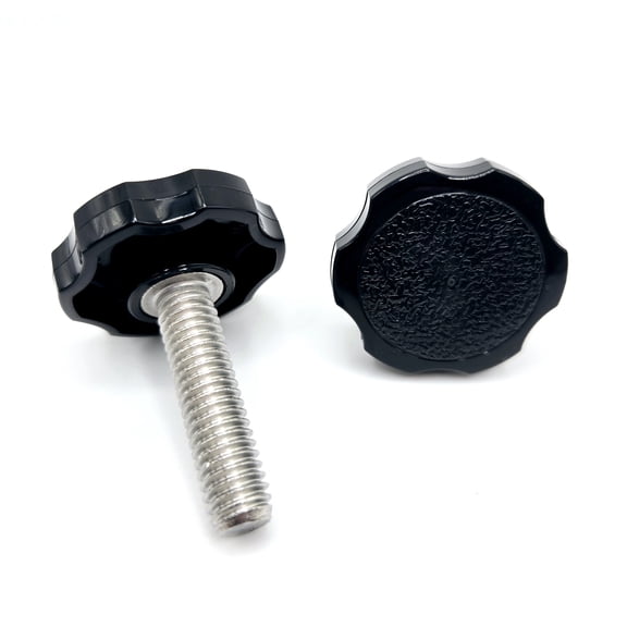 3/8" x 1 1/2" Thumb Screw Bolts Black Round 6 Point Rosette Clamping Knob Plastic Cap Stainless Steel 3/8"-16 Standard Thread (2 Pack)